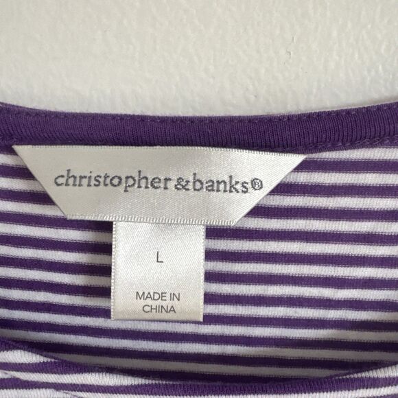 Christopher & Banks Purple Stripe Tunic Top Lace Trim Women's Size Large - Picture 2 of 7